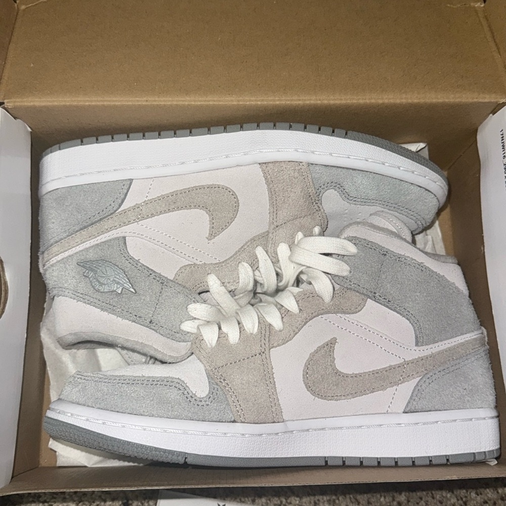 Jordan 1 mid gray and white sneakers